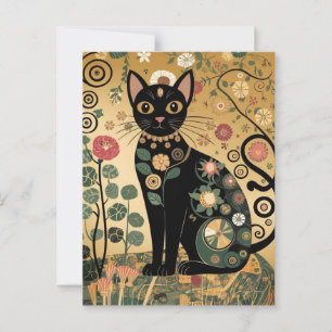 Svart kattkonst i Gustav Klimts dekorativa stil me Vykort