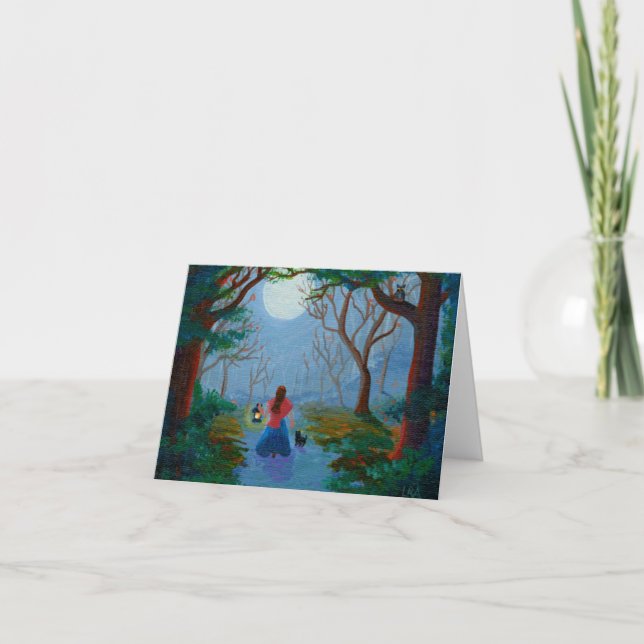 Svart kattkonst i skogen kort (Framsida)