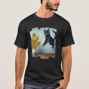 Svart kattkonst Solrosor för kattälskare, kattmamm T Shirt