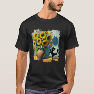 Svart kattkonst Solrosor för kattmamma & kattpappa T Shirt