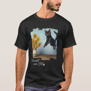 Svart kattkonst Solrosor, Vincent van Katt, Rolig T Shirt