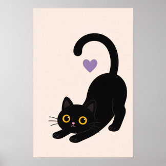 Svart kattkonsttryck som sträcker sig – Minimalist Poster