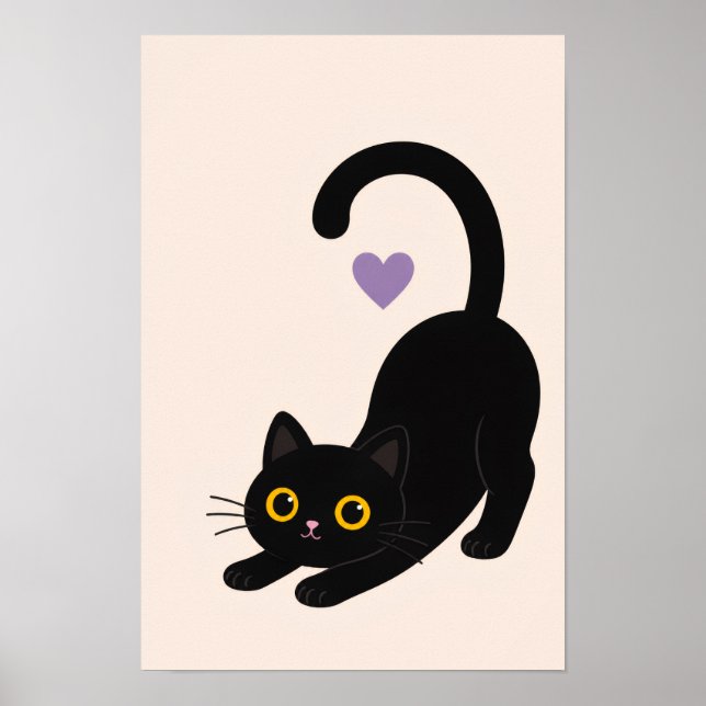 Svart kattkonsttryck som sträcker sig – Minimalist Poster (Framsidan)