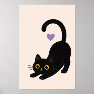 Svart kattkonsttryck som sträcker sig – Minimalist Poster