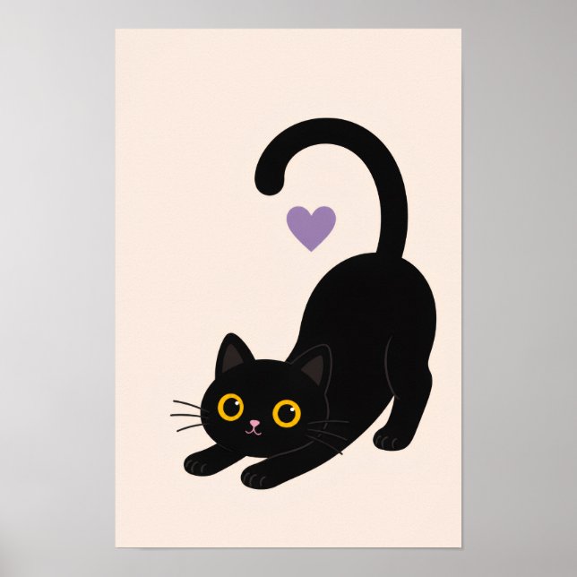 Svart kattkonsttryck som sträcker sig – Minimalist Poster (Framsidan)