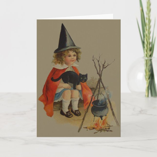 Svart kattlåda i Cute Witch Kort (Framsida)