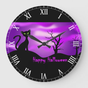 Svart kattlilor för happy halloween stor klocka