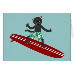 Svart kattLongboard surfare Hälsningskort