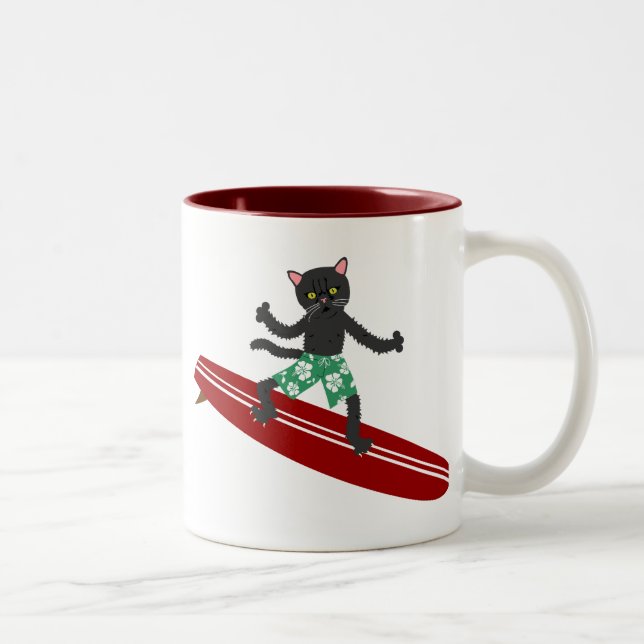 Svart kattLongboard surfare Två-Tonad Mugg (Höger)