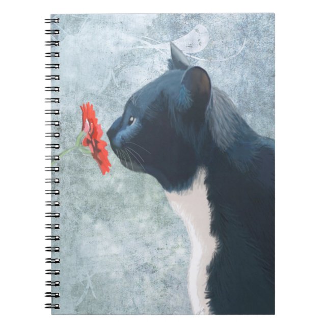 Svart kattlövblomma anteckningsbok med spiral (Framsidan)