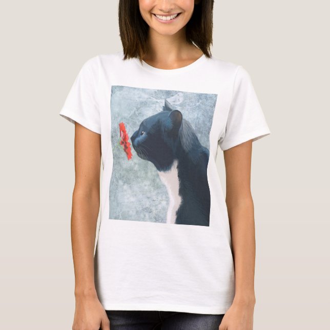 Svart kattlövblomma tee shirt (Framsida)