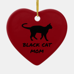 Svart kattmamma julgransprydnad keramik