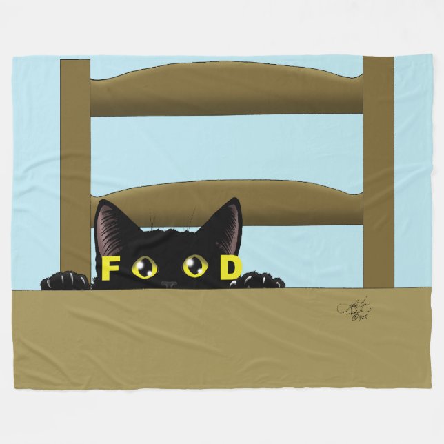 Svart Kattmat Rolig Hungrig Katt Humor Fleecefilt (Framsidan (Horisontell))