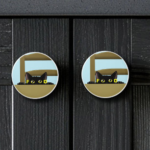 Svart Kattmat Rolig Hungrig Katt Humor Knopp