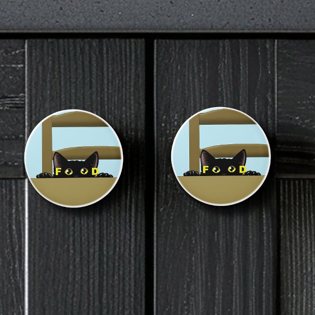 Svart Kattmat Rolig Hungrig Katt Humor Knopp (Skapare uppladdad)