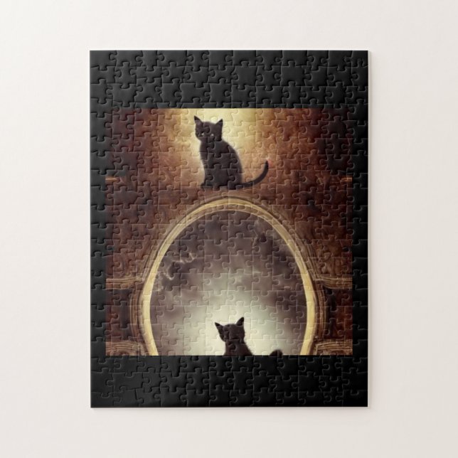 Svart kattmystik spegel mörk fantasi pussel (Vertikal)