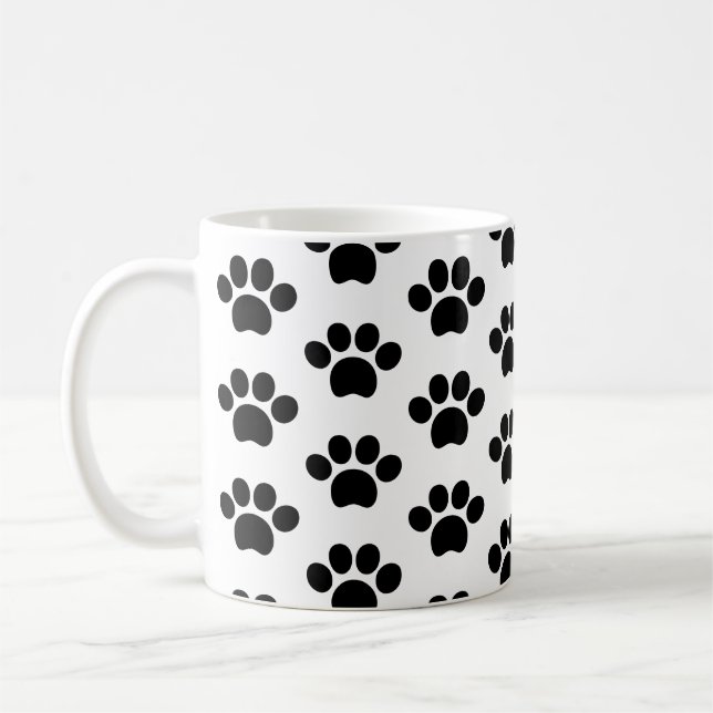 Svart kattpaj utskrift söt på vit hund kaffemugg (Vänster)