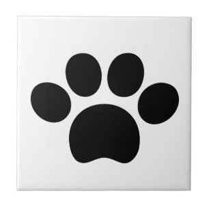 Svart kattpaj utskrift söt på vit hund kakelplatta