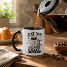 Svart Kattpappa Kaffe Och Katter Det Är Allt Rolig