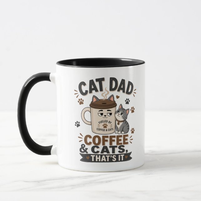 Svart Kattpappa Kaffe Och Katter Det Är Allt Rolig Mugg (Vänster)
