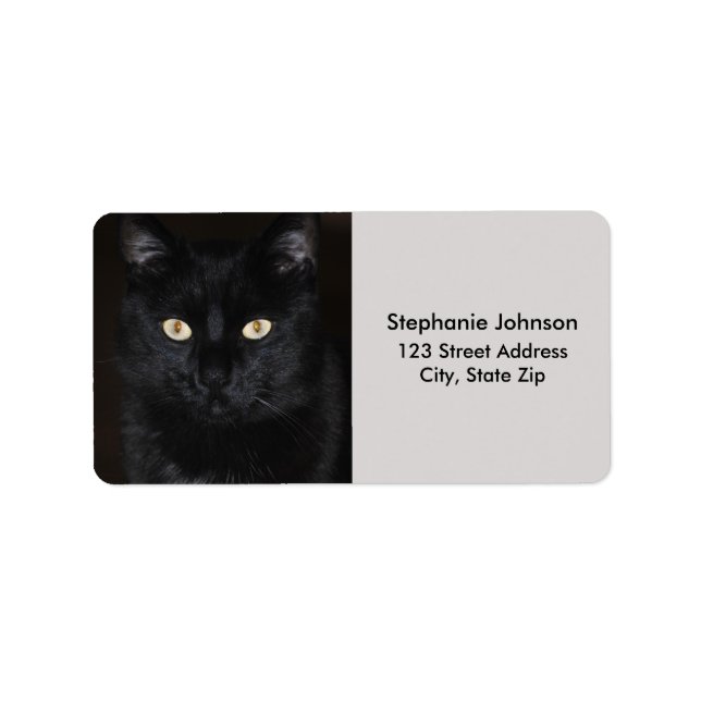Svart kattporträtt adressetikett (Framsidan)
