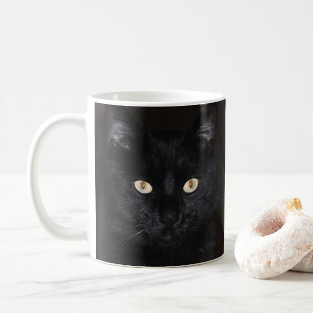 Svart kattporträtt kaffemugg (Med munk)