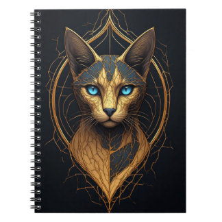 Svart kattporträtt med gyllene geometriska detalje anteckningsbok