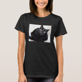 Svart kattporträtt tee shirt