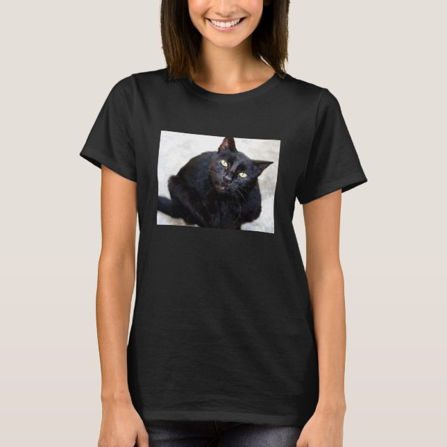 Svart kattporträtt tee shirt (Framsida)
