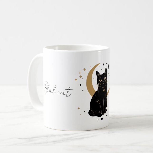 Svart kattratt kaffemugg (Framsida vänster)
