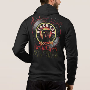 Svart kattrekord Hoodie - Retro Vinyl-etikett Stil T Shirt