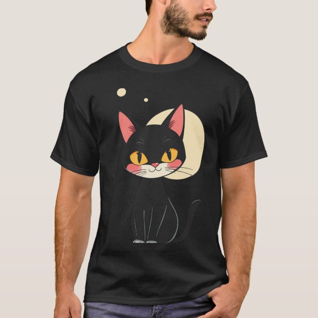 Svart kattretro lustiga katter älskare t shirt (Framsida)