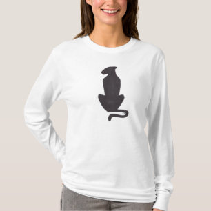 Svart kattrissilhuett dam vit långärmad skjorta t shirt