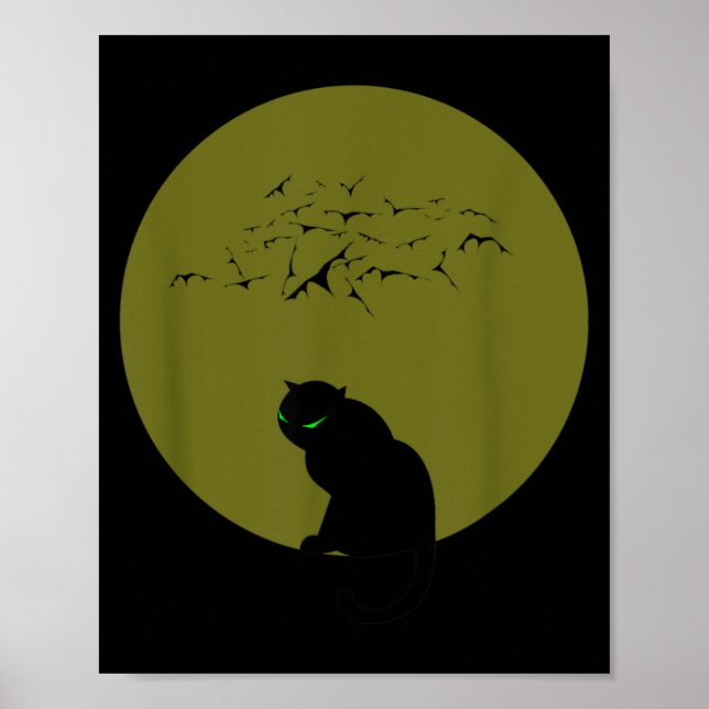 Svart Katts Månbatad Halloween Poster (Framsidan)