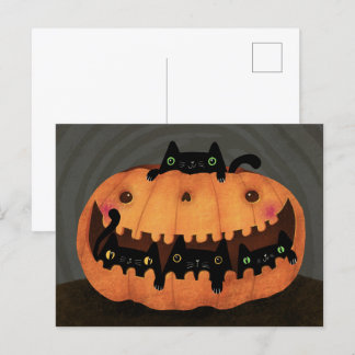 Svart Katts Pumpa Gott Halloween Högtidlig Post Helg Vykort