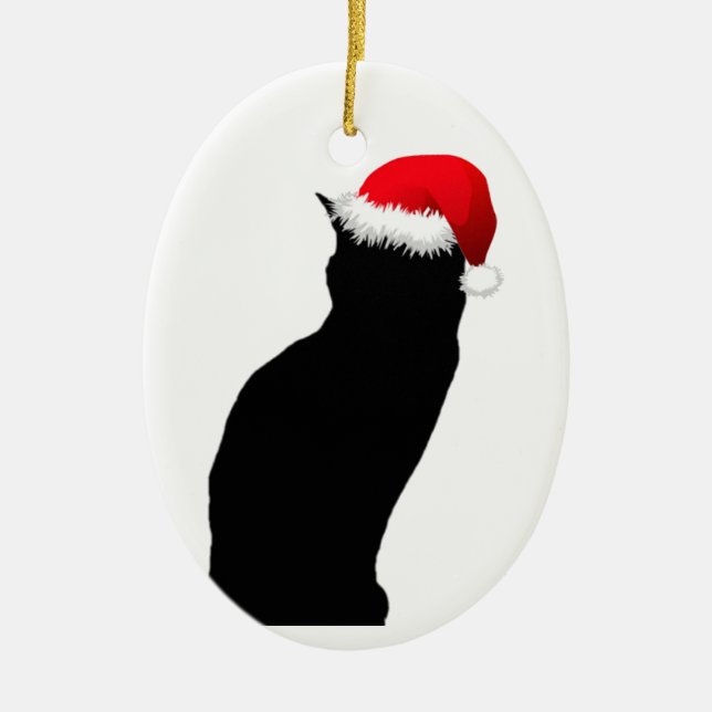 Svart kattSanta prydnad Julgransprydnad Keramik (Framsidan)