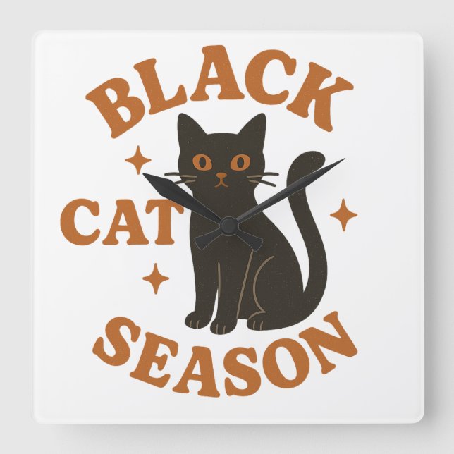 Svart kattsäsong fyrkantig klocka (Framsida)