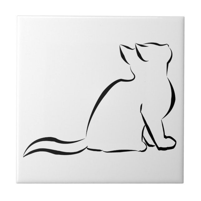 Svart kattsilhouette kakelplatta (Framsidan)