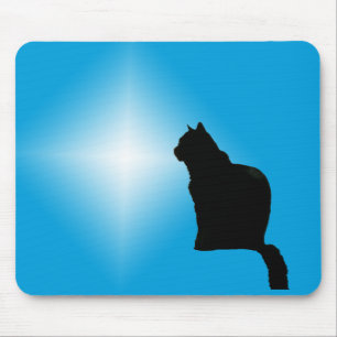 Svart kattsilhouette och stjärna musmatta