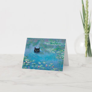 Svart kattsimmning i Vatten Lilies-depåkort Kort