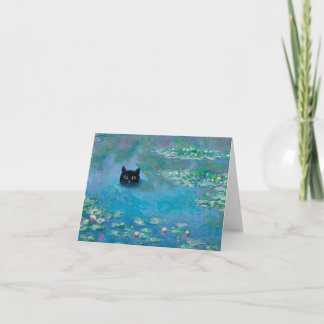 Svart kattsimmning i Vatten Lilies-depåkort Kort