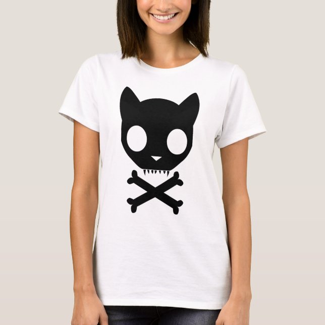 Svart kattskalle och Crossbones T-shirt (Framsida)