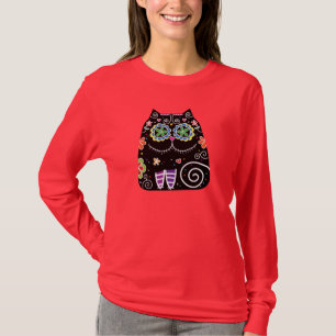 Svart kattsockerskalle t shirt