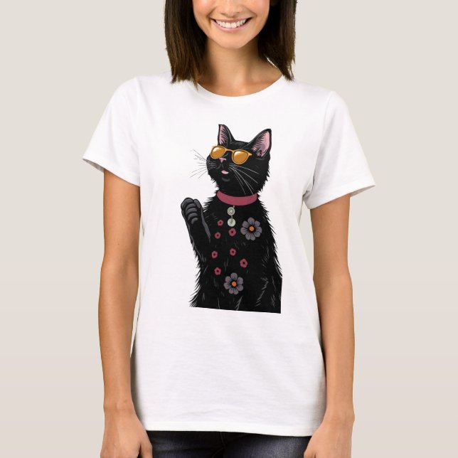 Svart kattsomerlig kattgåva till dam t shirt (Framsida)