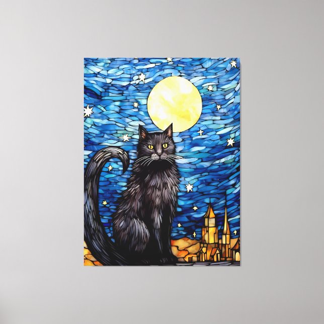 Svart kattstensfärgad glass, nattlig canvastryck (Framsida)