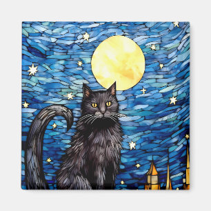 Svart kattstensfärgad glass, nattlig magnet