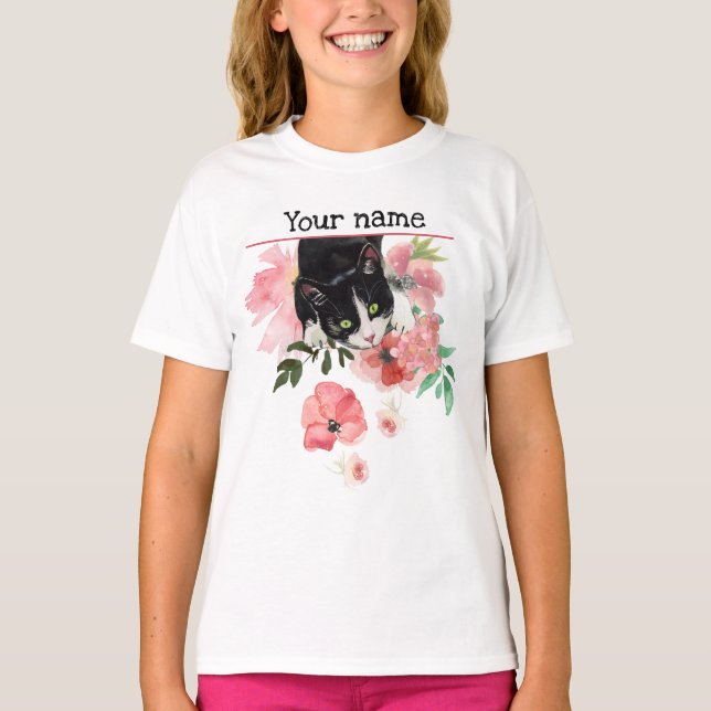 Svart kattT-tröja T Shirt (Framsida)