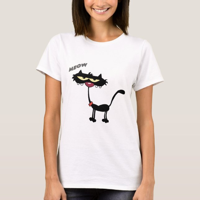 Svart katttecknad Charactrer Tee Shirt (Framsida)