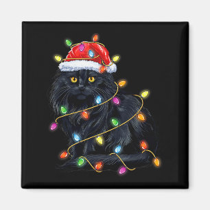 Svart katttröja julbelysning Roligt Santa katt F Magnet