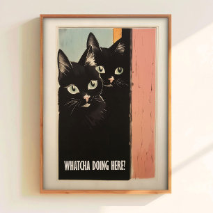 Svart Katttryck för Badrumsvägg Rolig Toalettväggs Poster